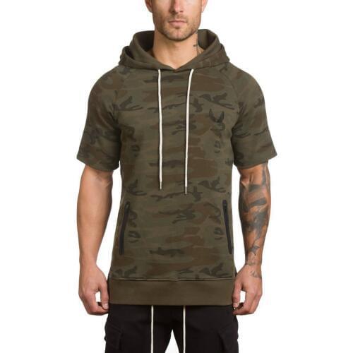 Sports casual mens running training cotton short-sleeved sweater pullover hooded