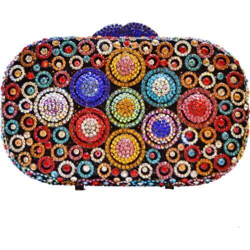 Stylish Circle Crystal Clutch Bag Gold Luxury Evening Party Purse Pochette elegant wedding diamante ladies Bling Handbag 88150