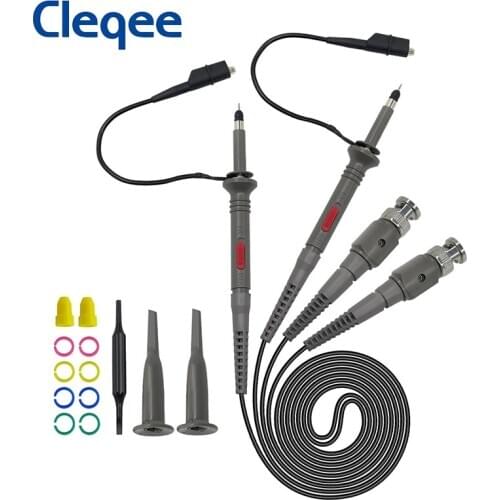 Cleqee P6100 2pcs 100MHz BNC Oscilloscope Probe Kit DC-100MHz Alligator Clip Test Probe for Tektronix HP X1/X10