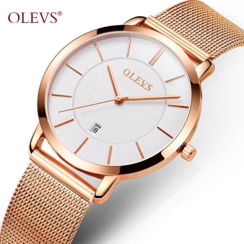 Ultra thin Watches OLEVS Rose Gold Watch For Women Calendar Mesh Steel Strap Wristwatch Quartz Ladies Watches relogio feminino