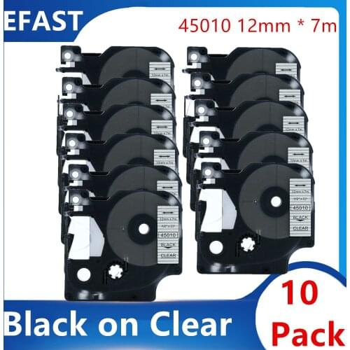 10 Pack 12mm 45010 Black on clear Compatible dymo D1 tapes 45010 ribbon cassette for Dymo label manager LM 160 280 label maker