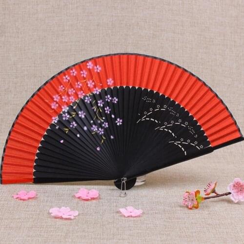 Vintage Folding Fan Silk Cloth Sakura Printed Japanese Style Home Decoration Bamboo Spun Fan Culture Collection Party Supplies