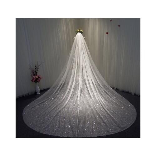 Sparkly Bling Bling Bridal Wedding Veils Bridal Veils Long Cathedral Length Sequined Beads Bride Veil With Free Comb