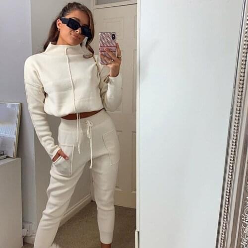 High Quality Cotton Sport Suit Jogger Sportwear Turtleneck Sweatshirt and Pants Two Piece Set Casual Tracksuit Winter Outwear