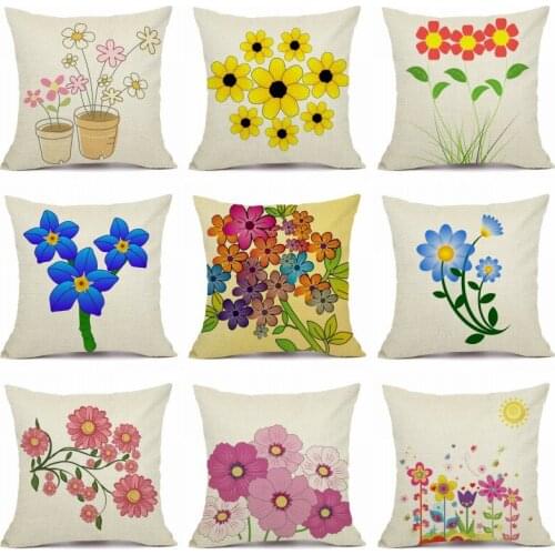 XUNYU Flower Pattern Linen Pillow Cases Home Decoration Cushion Cover Sofa Pillowcase Q02