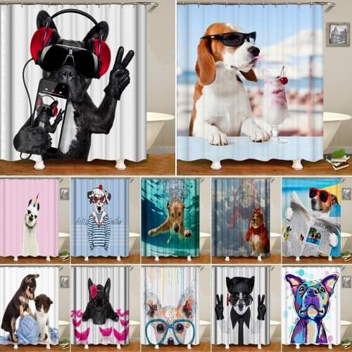 3D Fabric Shower Curtain Personality Dog Polyester Waterproof Bathroom Curtains Funny Selfie Dogs Bath Screen with 12 Hooks