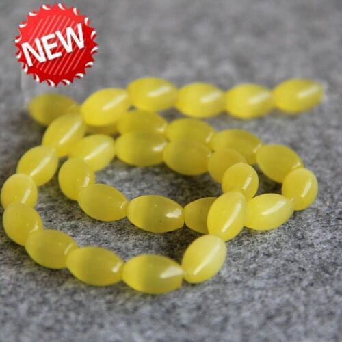 For Necklace 8x12mm Yellow Chalcedony Glass Beads Mexican Cat Eye Granular Loose Women Girls Gifts 14inch Jewelry Making Design