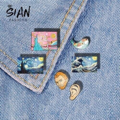 SIAN Famous Artist Van Gogh Acrylic Lapel Pin Brooch Cartoon Collar Pins Badges Brooch Kids Gift Decorative Jewelry Collection