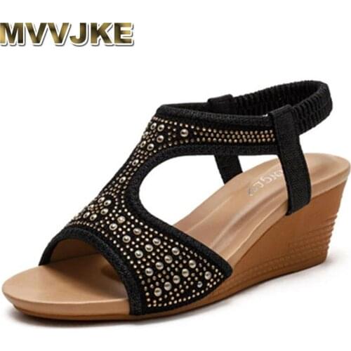 MVVJKESummer New Style Bohemian Flat Bottom Fashion Casual Elegant Sexy Versatile Comfortable Slope Heel Mid-heel Female Sandals