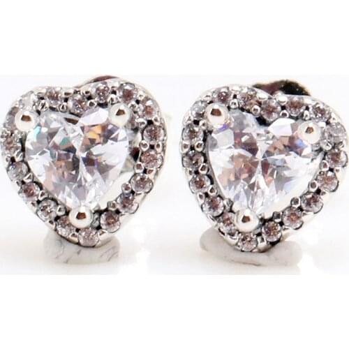 Original Elevated Heart Earring With Crystal For Women 925 Sterling Silver Earring Wedding Gift Fine Pandora Jewelry