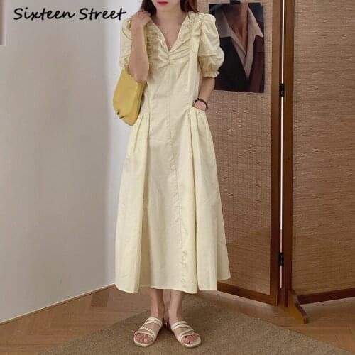 Dress for Women Korean Style Chic V Neck Design High Waist Puff Sleeve Harajuku Dress Female Vintage Y2k Vestido De Mujer 2021