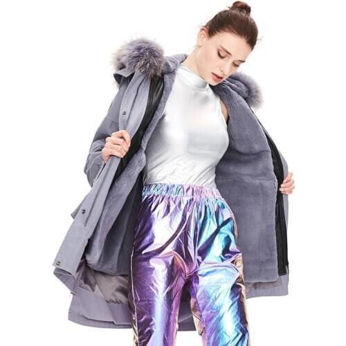 2020 Hooded Sleeve Thick Long High Quality Real Fur Women Warm Coat Mid Length Winter Clothes Casaco Feminino