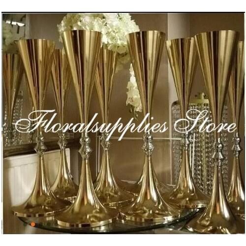 10PCS 70cm Tall Gold Tabletop Vase Metal Flower Vase Table Centerpiece For Mariage Metal Flowers Vases Wedding Decoration