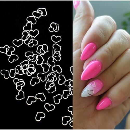 100pcs silver Heart 3D Nail Art Decoration Ultra-thin Metal Stud Nail art Rivet Decal Charms DIY Nails Accessories 2021 newest