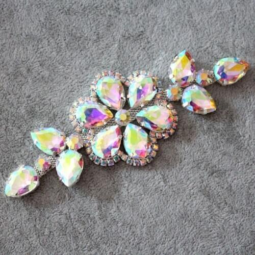 13.2*5cm Glass crystal AB rhinestone applique Silver Base Used For wedding Dress Belt Applique Sew on Party Dress Decoration