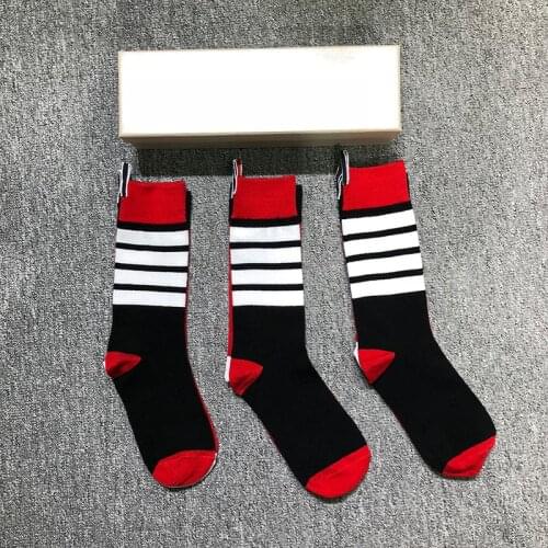 2021 Fashion TB Brand Socks Men Women Cotton White Stripes Casual Crew Socks Middle Tube socks Ins 3 Pairs