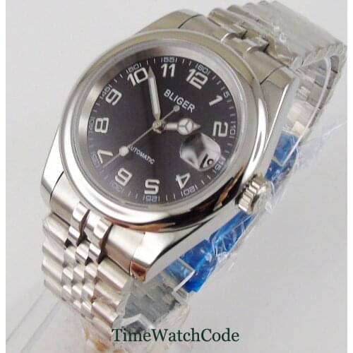 36mm Genuine Miyota 8215 Automatic Mens Watch Sapphire Glass Date Black Dial Jubilee Bracelet Luminous Hands Polished Bliger