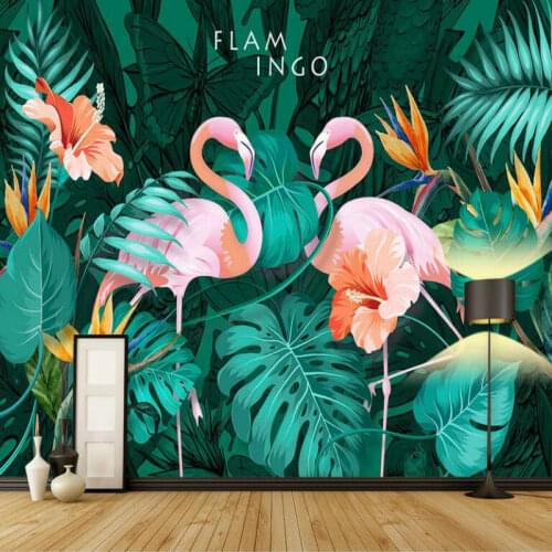 3d Wallpaper Living Room Modern Wallpaper Background Wall Painting Mural Silk Nordic Hand-painted Tropical Flamingo Wallpapers