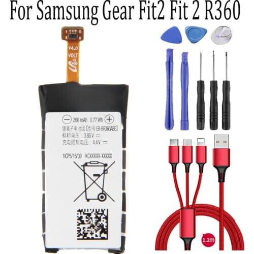 200mAh EB-BR360ABE Battery For Samsung Gear Fit2 Fit 2 R360 SM-R360 Genuine Battery +USB cable+toolki
