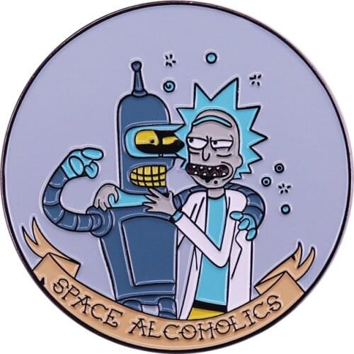 Space Alcoholics Collar Pin Bender Rick Drunk Brooch funny geek accessory