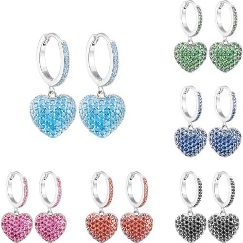 Colorful CZ Heart Earrings For Women samll Full Cubic Zirconia Drop Earrings Gold Color Elegant Party Wedding Jewelry Gift 2020