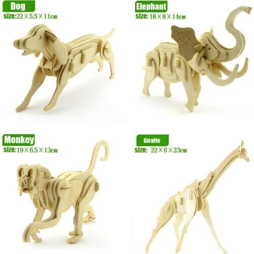 Dinosaur animals wooden puzzles three-dimensional model assembled wooden puzzle toy 3D DIY for baby childrens educational toys