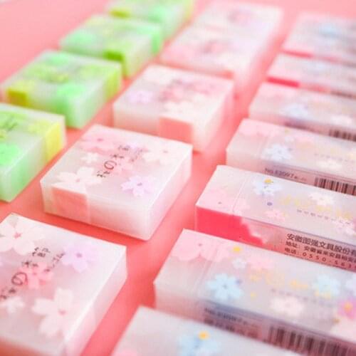1 PCS Four Color Cherry Blossom Eraser Children Art Stationery Kawaii School Stationery for Girls Pencils Rubber for Drawing