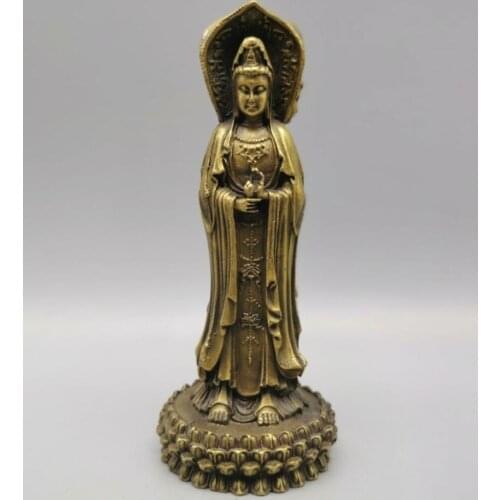 China brass three surface Guanyin Buddha crafts statue