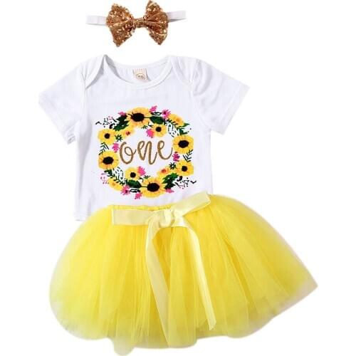 Citgeett Summer 3Pcs Newborn Baby Girl Floral Clothes One Birthday Bodysuit+Tutu Dress Skirts Outfit Set