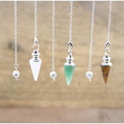 Reiki Rose Quartzs Cone Pendulum Pendant,Healing Natural Stone Amulet Dowsing Meditation Divination Pendule Chain Jewelry,QC6004