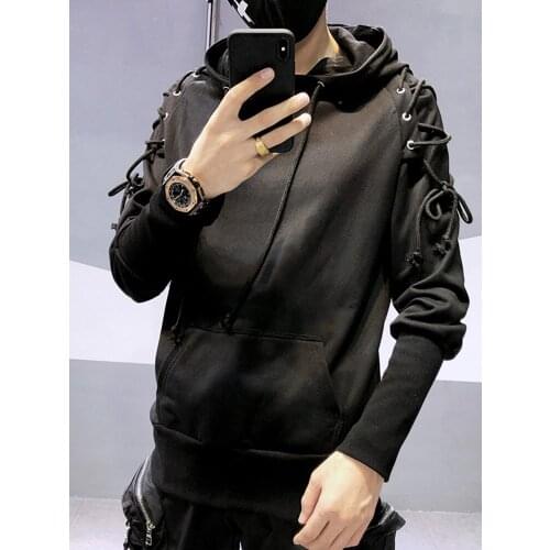 Free Shipping New Mens European American Trend Dark Knitting Slim-fit Hooded Sweater Male Hair Stylist Stylish Personality Top
