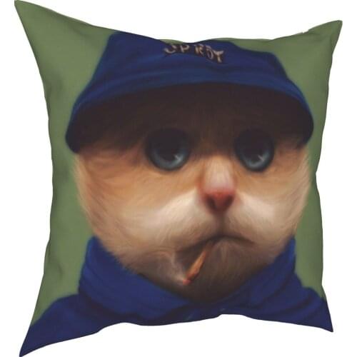 Smoking cat soft flannel sofa decoration and household cotton pillow cover sofa seat decoration car pillow cover