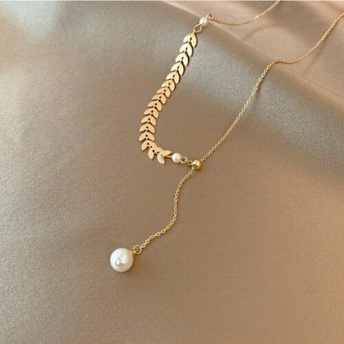 New Pearl Necklace Long Pendant Necklace for Women Fashion Luxury Girls Women Clavicle Chain Jewelry
