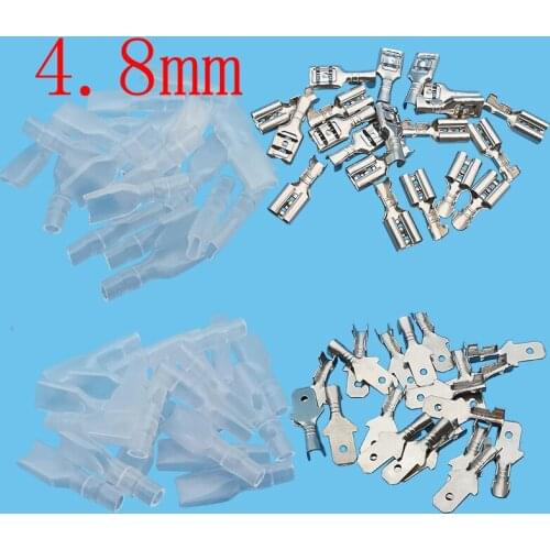 10Sets Spade Crimp Terminals Connector 4.8mm Male Female Wire Spade Crimp Terminal Block with Insulating Sleeve