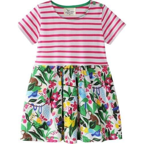 Jumping meters Retail short sleeve dress stripe flowers baby girl dresses autumn spring girl dress child frocks hot sell dresses