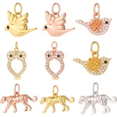 Gold Bird and Leopard DIY Pendant Charms for Jewelry Making Cat Dangle Designer Charms for Diy Earrings Necklace Bracelet