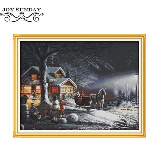 Joy Sunday Winter Snow Cross Stitch Pattern 11ct 14ct DIY Handwork Counted Printed DMC Chinese Hand Embroidery Kits Needlework