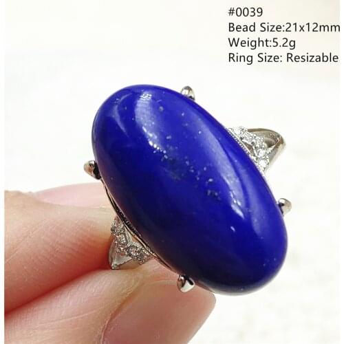Genuine Natural Royal Blue Lapis Lazuli Ring 14x10mm 925 Silver Sterling Woman Party Gift Rectangle Crystal Adjustable Ring