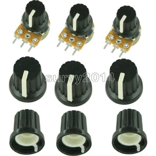 1 PC Potentiometer Resistor 1K 10K 20K 50K 100K 500K Ohm 3 Pin Linear Taper Rotary Potentiometer for Arduino with Cap