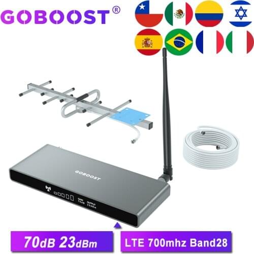 GOBOOST 70dB LTE cellular amplifier 4g signal booster 700 mhz band 28 mobile phone 4g network repeater gsm 2g 3g 4g antenna NEW