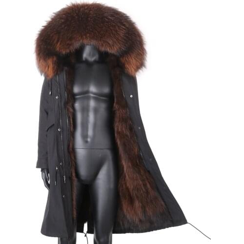 Waterproof X-Long Parka 7XLWinter Jacket Men Natural Raccoon Fur Collar Hood Thick Warm Outerwear Streetwear Real Fox Fur Coat