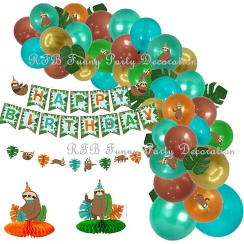 DIY Balloons Garland Arch Sloth Birthday Banner Cupcake Topper Honeycomb Centerpieces for Kids Party Decorations Supplies