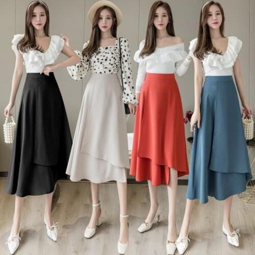 Spring Summer Long Skirts for Women Aline Irregular Sexy Slit One Piece Wrap Skirt Women 2021 Elegant High Waist Umbrella Faldas