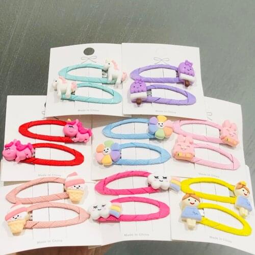 2Pcs Unicorn Ice Cream Flower Hairpins For Girls Headwear Sweet Hair Clips Barrettes Kids Fashion Hair Accessories Brithday Gift