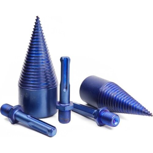 1pc Nano Blue Coated HSS Firewood Splitter Drill Bit Wood Drilling Tools Cone Drill Bit Firewood Chopper Breaker 32mm 42mm