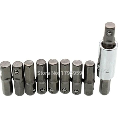10pcs Impact Socket 1/4" Drive to 1/4" Hex Shank Adapter with 1/4" Hex Shank to 1/4" Square Drive Screwdriver Bit Converter Tool