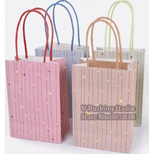 12*17*7cm Bronzing Dot stripe Packaging bags, Handle Paper Box Bags Kraft Paper Gift Bag With Handles