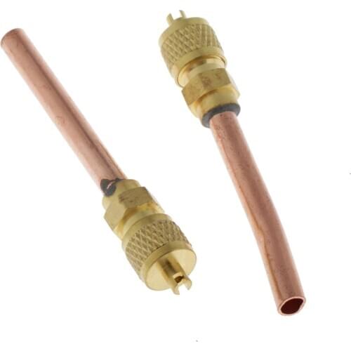 2Pcs Brass Monodirectional Filling Access Valve for Refrigeration 6.35x78mm
