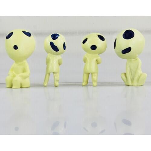 4Pcs/Lot Princess Mononoke Action Figures Hayao Miyazaki Cartoon Mononoke Hime Standing Posture Kodama Elves Alien Small Doll