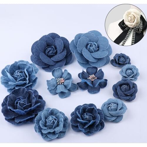 5PCS Fashion DIY Denim Fabric Flowers Hair Accessories Clothes Hats Dress Decoration Flower DIY Crafts Supplies